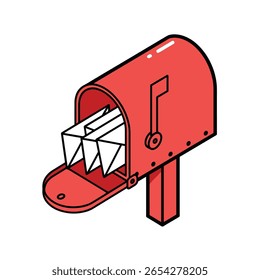 Red mailbox overflowing with letters receiving mail postal service communication delivery