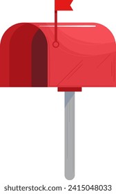 Buzón rojo con la bandera elevada que indica el correo saliente. Buzón de caricatura con estilo cerrado en un estrado. Ilustración del vector de comunicación y servicio postal.