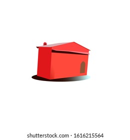 Red mailbox with a square shape, with a roof on top, bottom with shadows placed on a white background as a vector image