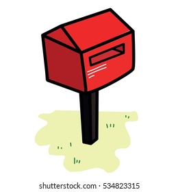 Red mailbox stand in the garden.