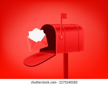 Red mailing box with envelope on red background. 3d vector illustration - Powered by Shutterstock - Get 15% off with code: PIKWIZARD15