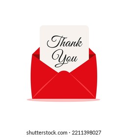 Red mailing envelope with a Thank you message.Cute vector illustration in flat cartoon style