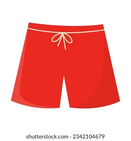 Red male swimsuit with stripes vector illustration. Red men shorts on white background. Holiday, summer, swimming concept