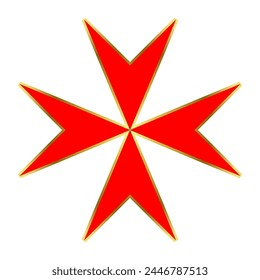 red Maltese cross with golden outline. Insignia of the Knights Hospitaller