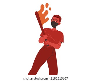 El hombre rojo agresor con abuso de murciélago e insulto a la débil ilustración vectorial