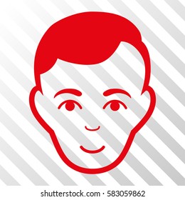 Red Man Face toolbar icon. Vector pictogram style is a flat symbol on diagonally hatched transparent background.