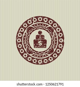 Red man working on computer icon inside rubber grunge texture seal