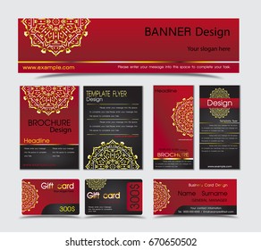 red mandala banner,brochure,name card and roll up vector design