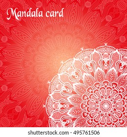 Red Mandala card. Ethnic decorative elements. Hand drawn background. Islam, Arabic, Indian, ottoman motifs.