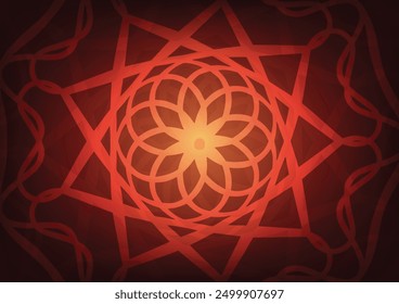 Red mandala center flower line dark background. vector illustration.