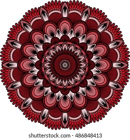 Red Mandala. Ethnic decorative elements. Hand drawn background. Islam, Arabic, Indian, ottoman motifs.