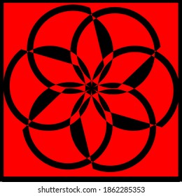 red mandala flower graphic vector illustration with various number of petals adorning it