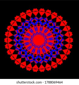 red mandala flower with one hundred thirty-seven flower petals and six layers of circles