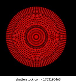 
red mandala flower with sixty-six petals and six layers of matching circles and in the same direction