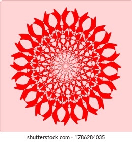 red mandala flower that has thirty-two petals and nine circles with matching pattern