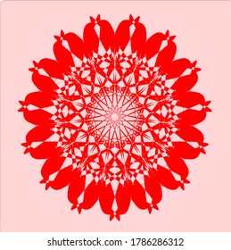 red mandala flower that has thirty petals and nine circles with matching pattern