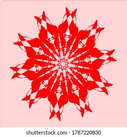 red mandala flower that has twenty petals and five layers of matching circles