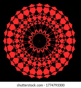 
red mandala flower which has forty petals with a thick inner layer of four patterned circles. Color Circular pattern in form of mandala. Decorative ornament in ethnic oriental style.