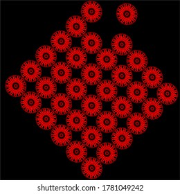 
flor de mandala roja que tiene cien pétalos y seis capas del mismo círculo cuadrado dibujado en la fila seis y la columna seis formando un rectángulo diagonal