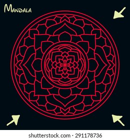 Red mandala on dark background for design