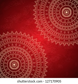 Red mandala ornament background. Vector image.
