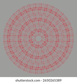 Red mandala ornament. Intricate radial pattern. White background. Vector illustration.