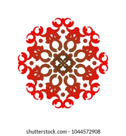 Red Mandala pattern, Abstract floral ornamental border, ceramic watercolor background design, kaleidoscope, yoga, India, Arabic, vector illustration