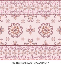 Red mandala seamless pattern ethnic style in vector illustration design for mat, carpet, scarf, fabric, wrapping paper, tile and more