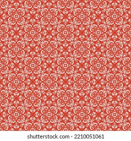 red mandala shape abstract seamless pattern background, indian decorative fabric fashion culture ornament.