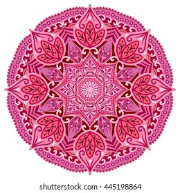 Red mandala. Vector background. Card or invitation. Pink Wedding. Geometric circle element. Indian, islamic, ottoman elements.