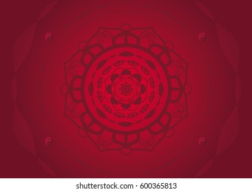 Red mandala vector. Floral abstract background