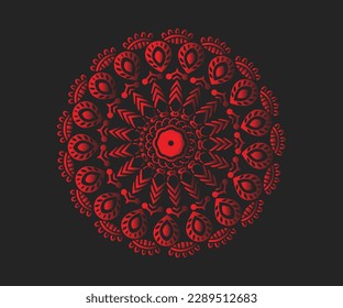 Red mandala vector logo illustration on black background