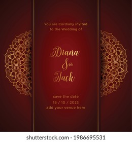 red mandala wedding card template