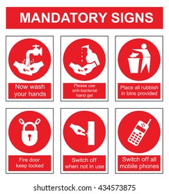 Red mandatory safety sign set isolated on white background