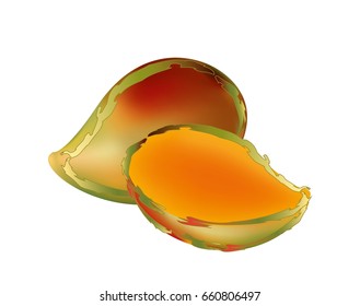 Red mangoes on white background