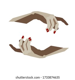 
red manicure female hands palms fingers