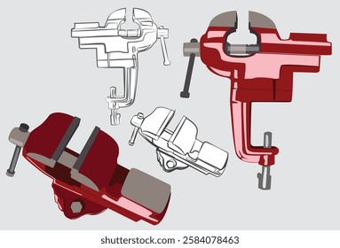 Red manual vise product illustrations and shapes