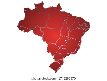 Red map of Brazil on white background.