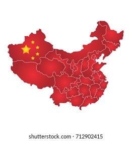 red map of china with areas isolated on white background vector illustration