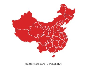 Rote Karte von China auf weißem Hintergrund.