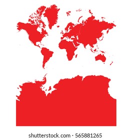 Red map of continents With Antarctica