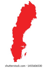 Red Map of European Country of Sweden