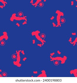 Red Map of Italy icon isolated seamless pattern on blue background.  Vector