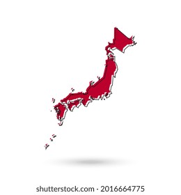 Mapa rojo de Japón altamente detallado. Silhouette aislada de fondo blanco.