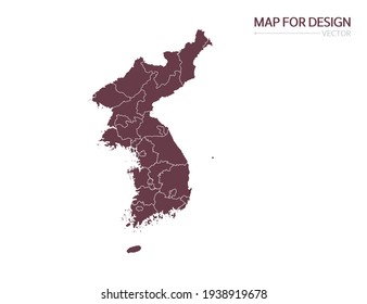 Red map of Korea vector. isolated on white background.