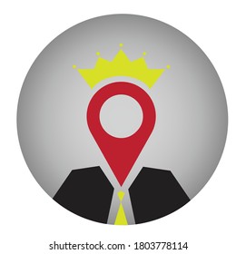 Icono de localización del mapa rojo con traje negro y corona
