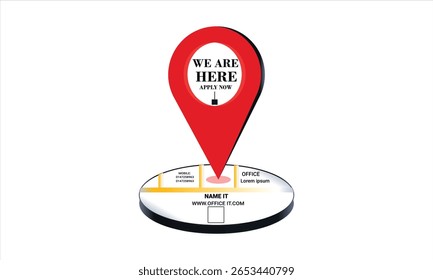 Pino de localização do mapa vermelho com texto We Are Here on a 3D map navigation and GPS concept