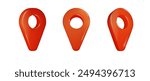 Red map locator, pin realistic 3d map pointers isolated . Realistic vector design location symbols template.