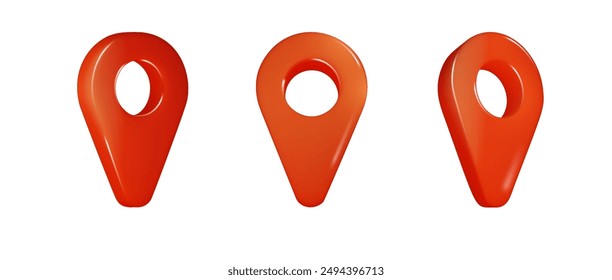 Red map locator, pin realistic 3d map pointers isolated . Realistic vector design location symbols template.