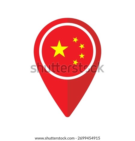 Red Map Marker with China round Flag. Location Pin isolated icon vector illustration